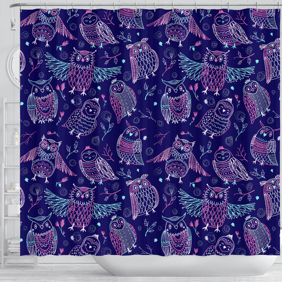 Cute Owls Pattern Boho Style Ornament Shower Curtain Fulfilled In US