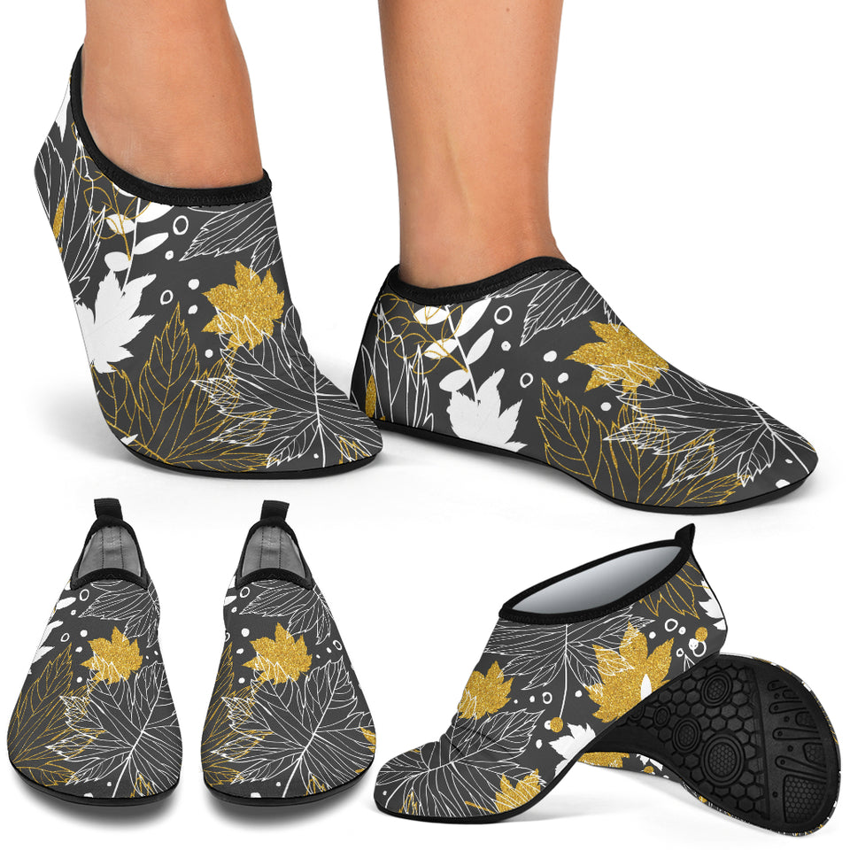 Beautiful Gold Autumn Maple Leaf Pattern Aqua Shoes