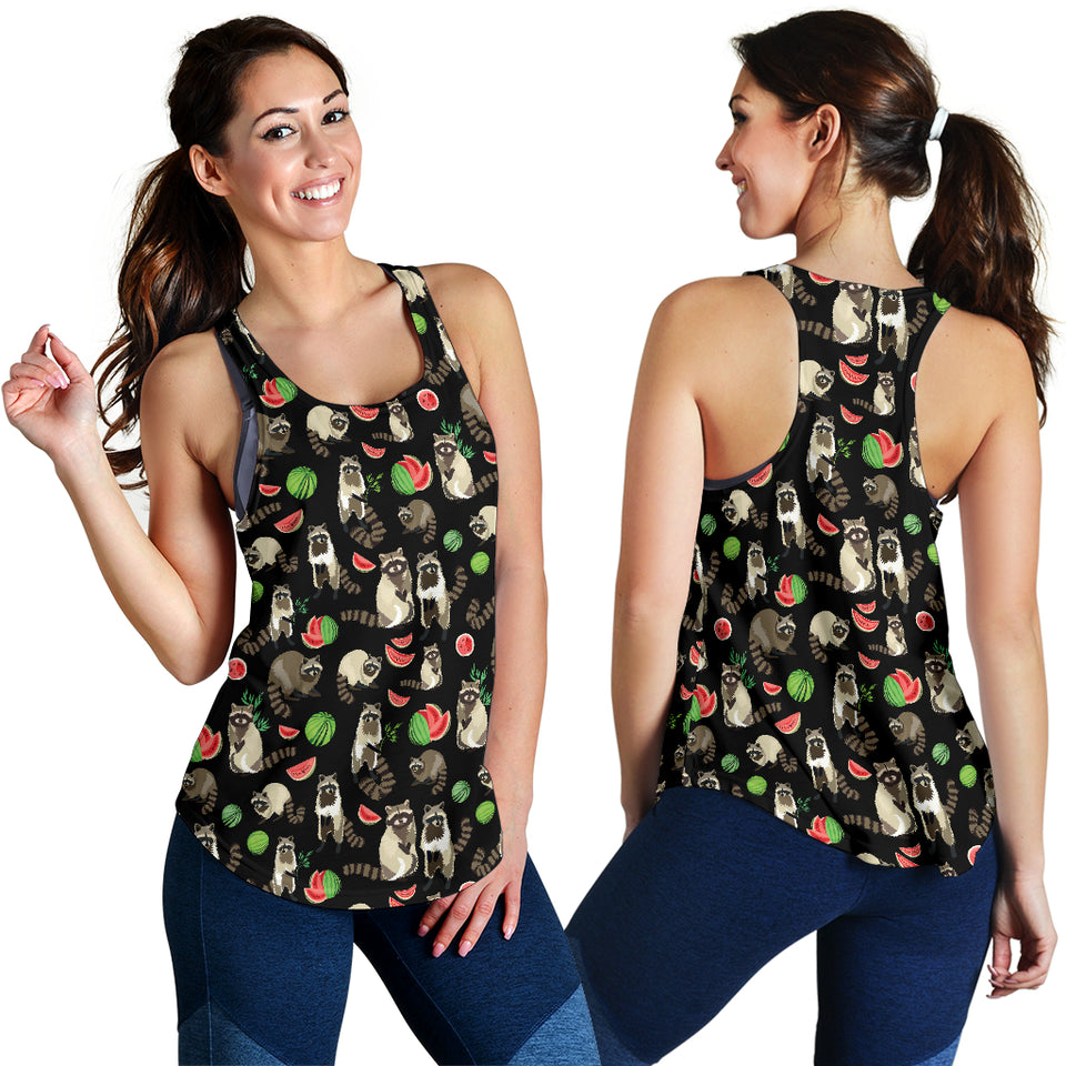 Raccoon watermelon pattern Women Racerback Tank Top