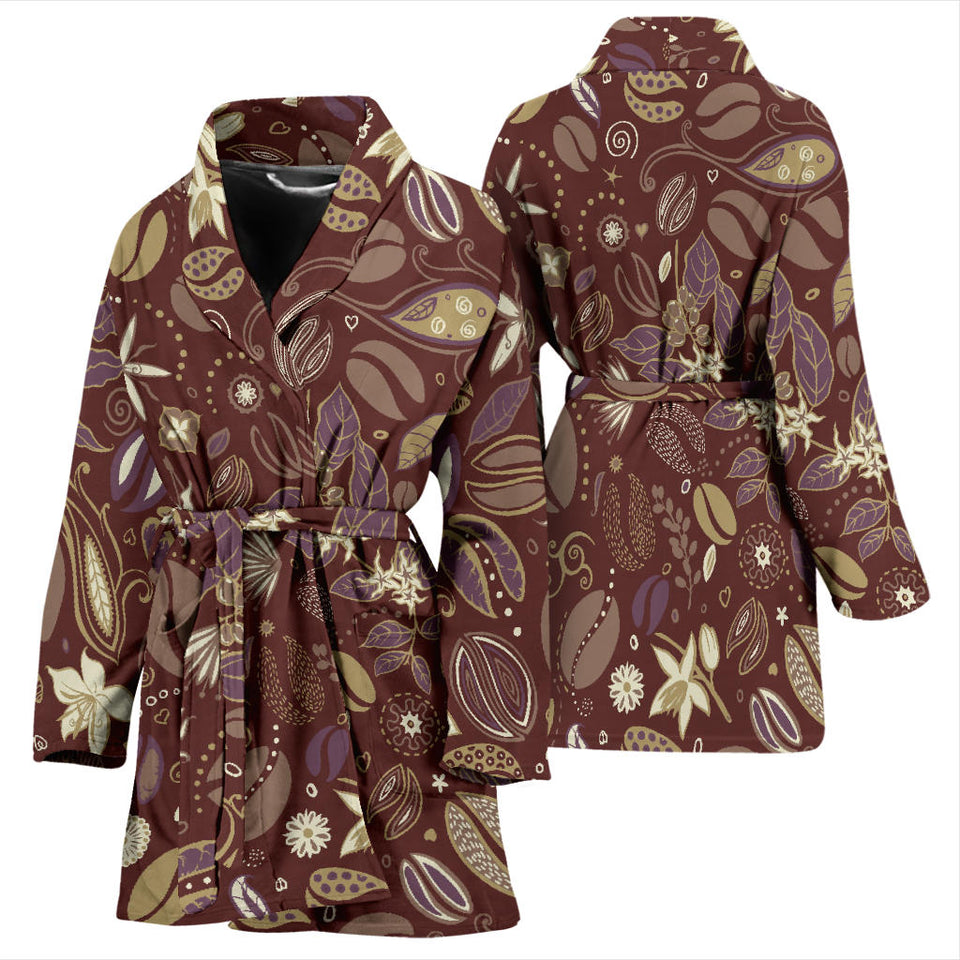 Coffee Bean Flower Pattern Women'S Bathrobe