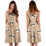 Cute Raccoon Heart Pattern Sleeveless Midi Dress
