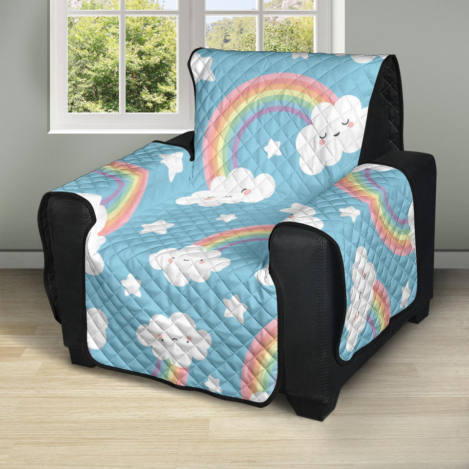 Cute rainbow clound star pattern blue background Recliner Cover Protector