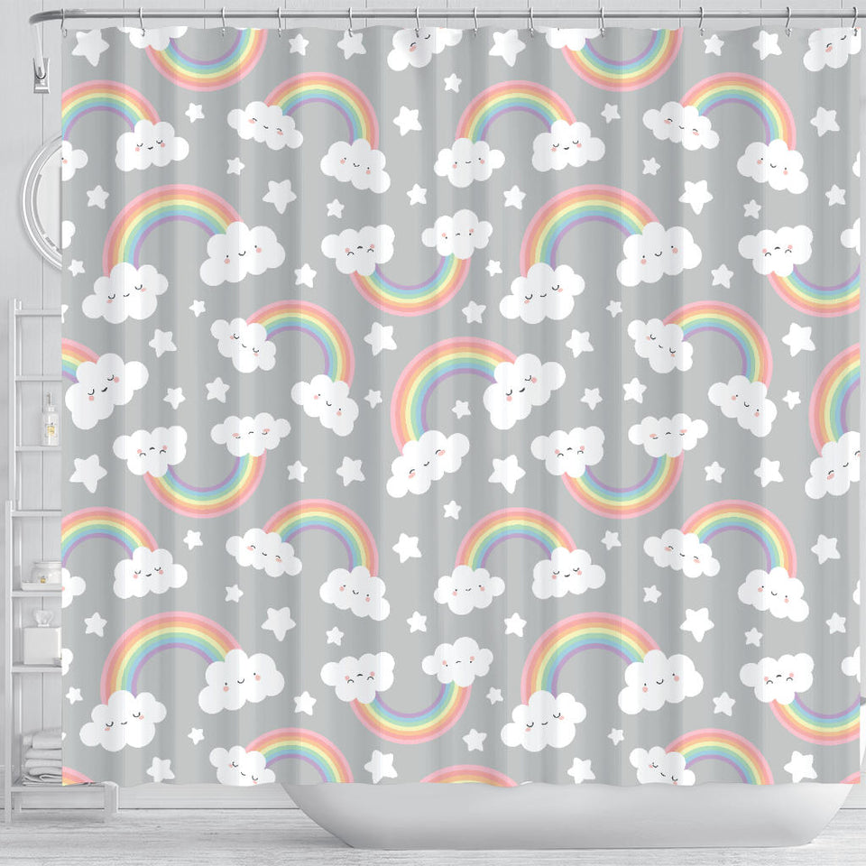 Cute Rainbow Clound Star Pattern Shower Curtain Fulfilled In US