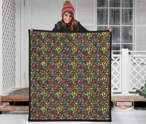 Music Notes Pattern Print Design 05 Premium Quilt