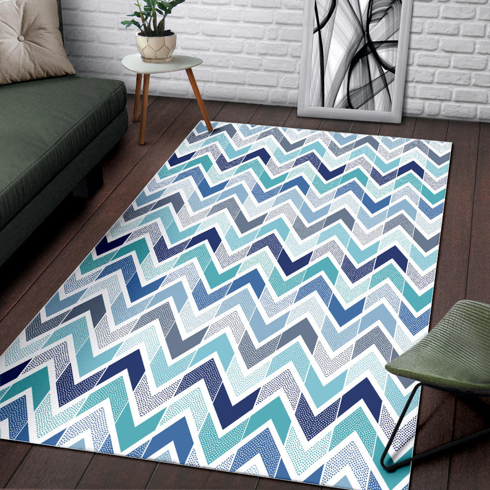 Zigzag  Chevron Blue Pattern Area Rug