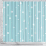 Snowflake Pattern Blue Stripe Background Shower Curtain Fulfilled In US