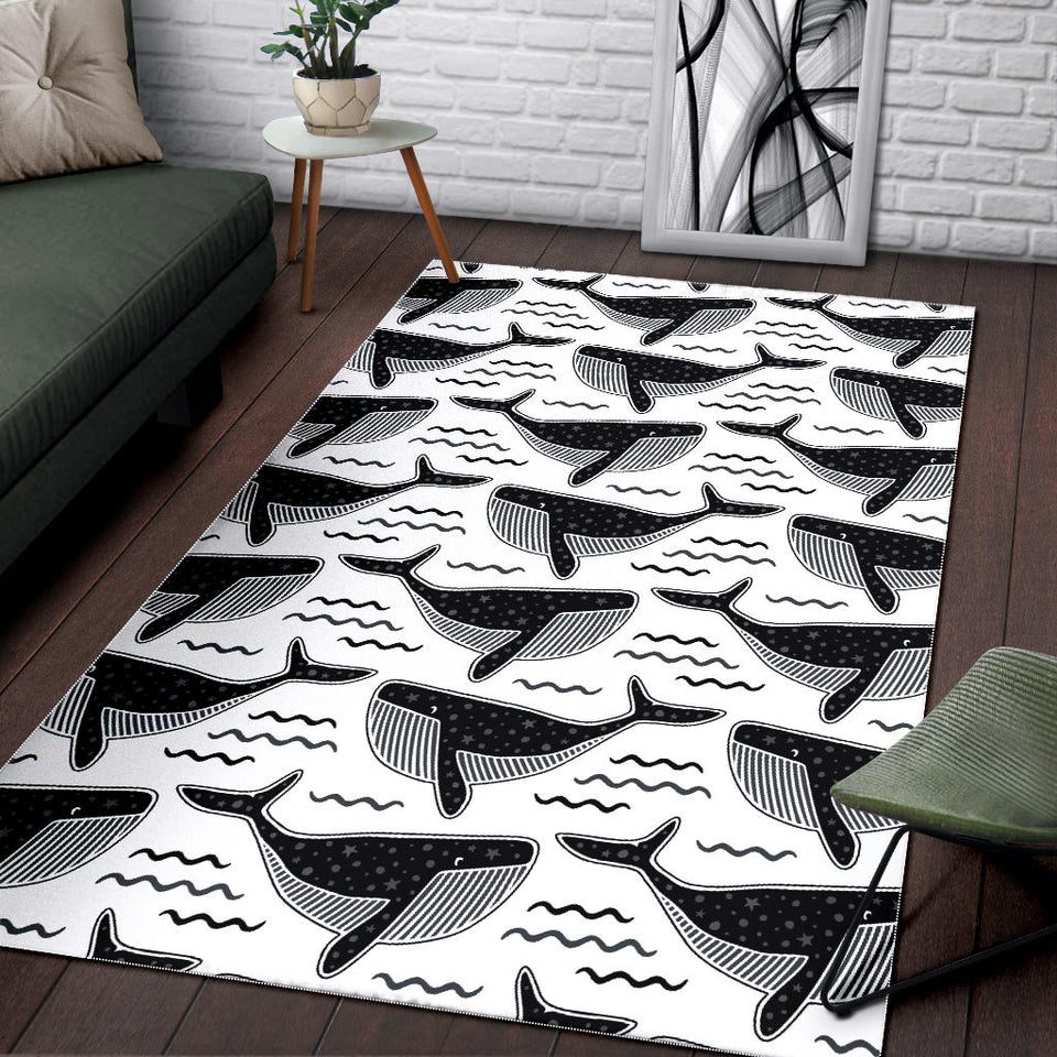 Black Whale Pattern Area Rug