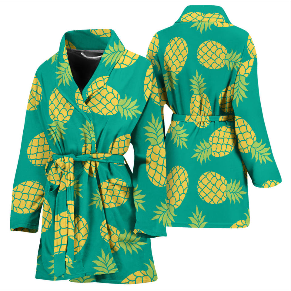 Pineapples Pattern Green Background Women'S Bathrobe