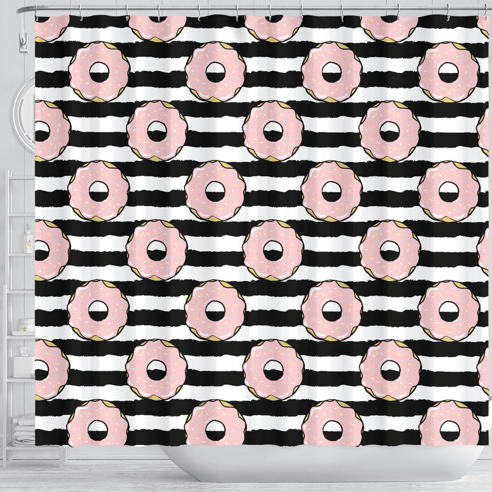 Donuts Pink Icing Striped Pattern Shower Curtain Fulfilled In US