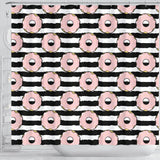 Donuts Pink Icing Striped Pattern Shower Curtain Fulfilled In US
