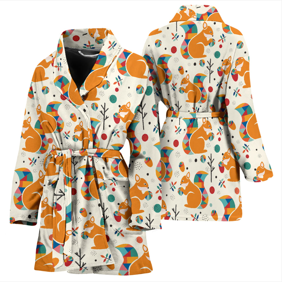 Squirrel Pattern Print Design 04 Women's Bathrobe