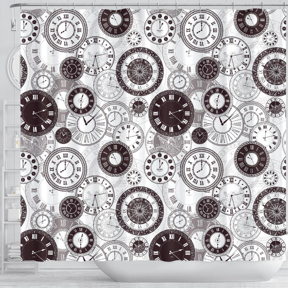 Classic Vintage Clock Pattern Shower Curtain Fulfilled In US