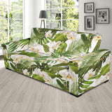White Orchid Flower Tropical Leaves Pattern Sofa Slipcover