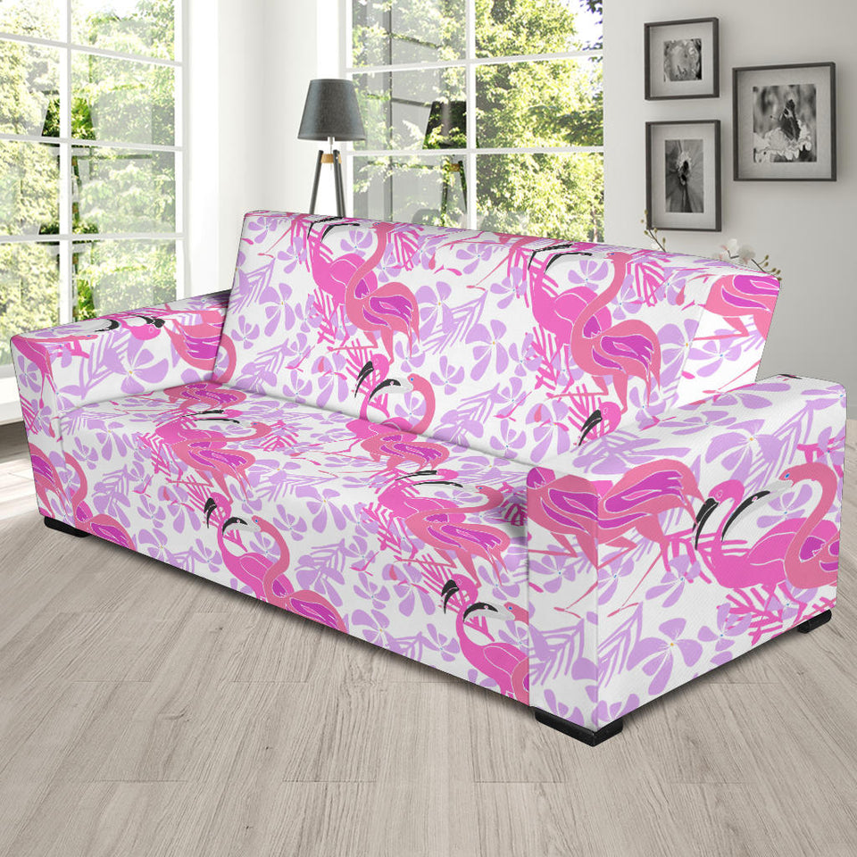 Pink Flamingo Flower Pattern Sofa Slipcover