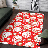 Cute Maneki Neko Lucky Cat Red Background Area Rug
