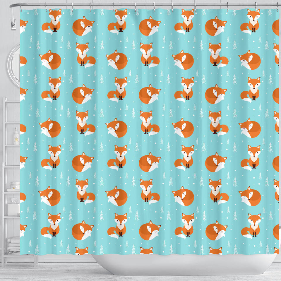 Fox Pattern Blue B Ackground Shower Curtain Fulfilled In US