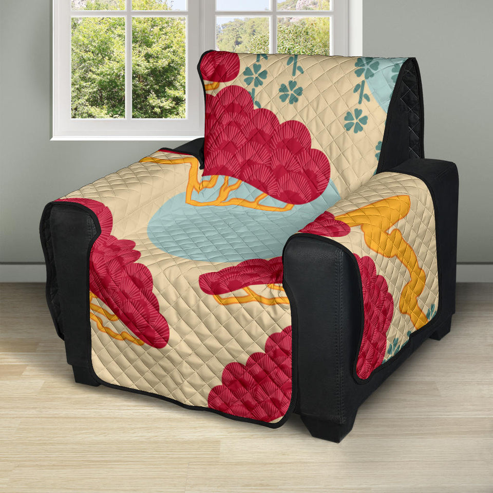 Red Bonsai gray sun japanese pattern Recliner Cover Protector