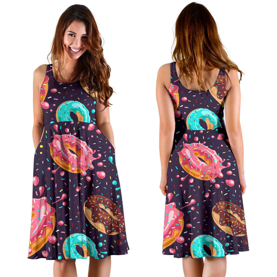 Colorful Donut Glaze Pattern Sleeveless Midi Dress