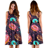 Colorful Donut Glaze Pattern Sleeveless Midi Dress