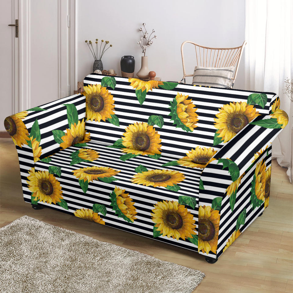 Sunflowers Ribbon Background Loveseat Couch Slipcover