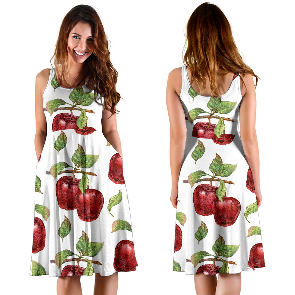 Red Apples Pattern Sleeveless Midi Dress