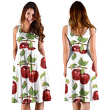 Red Apples Pattern Sleeveless Midi Dress