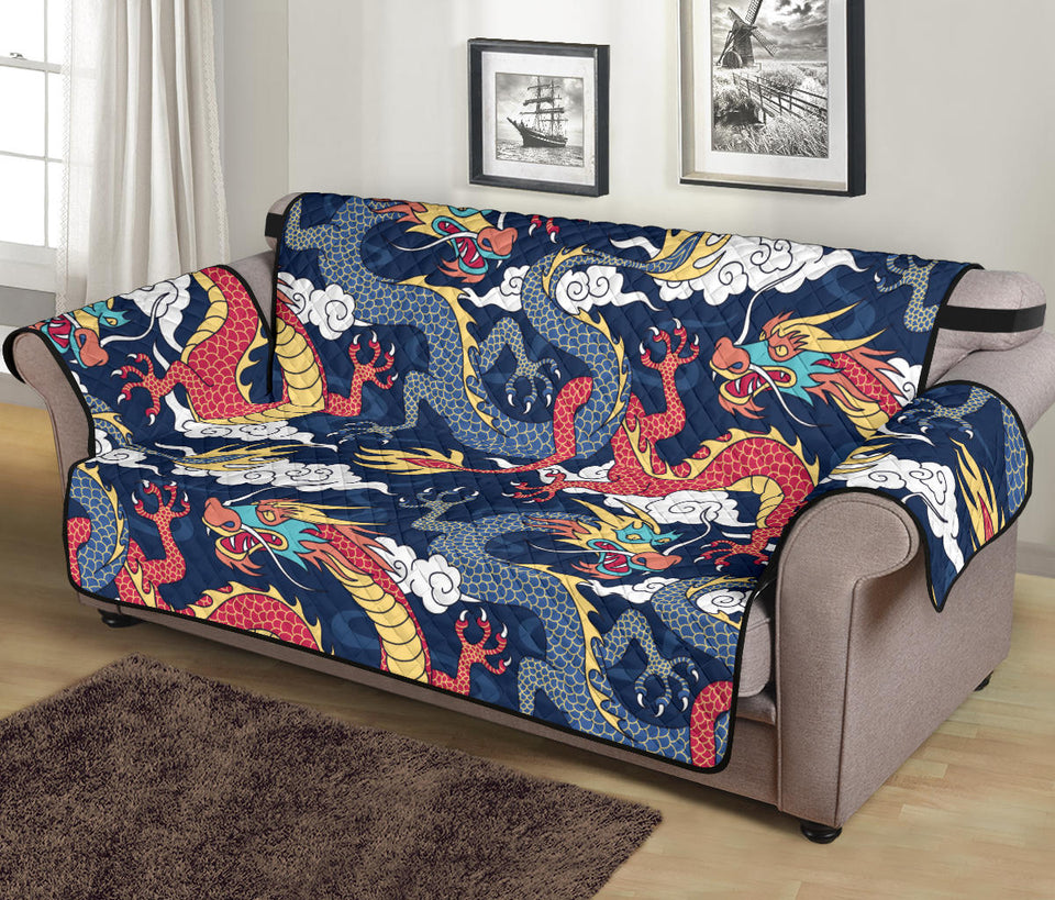Blue red dragon cloud pattern Sofa Cover Protector