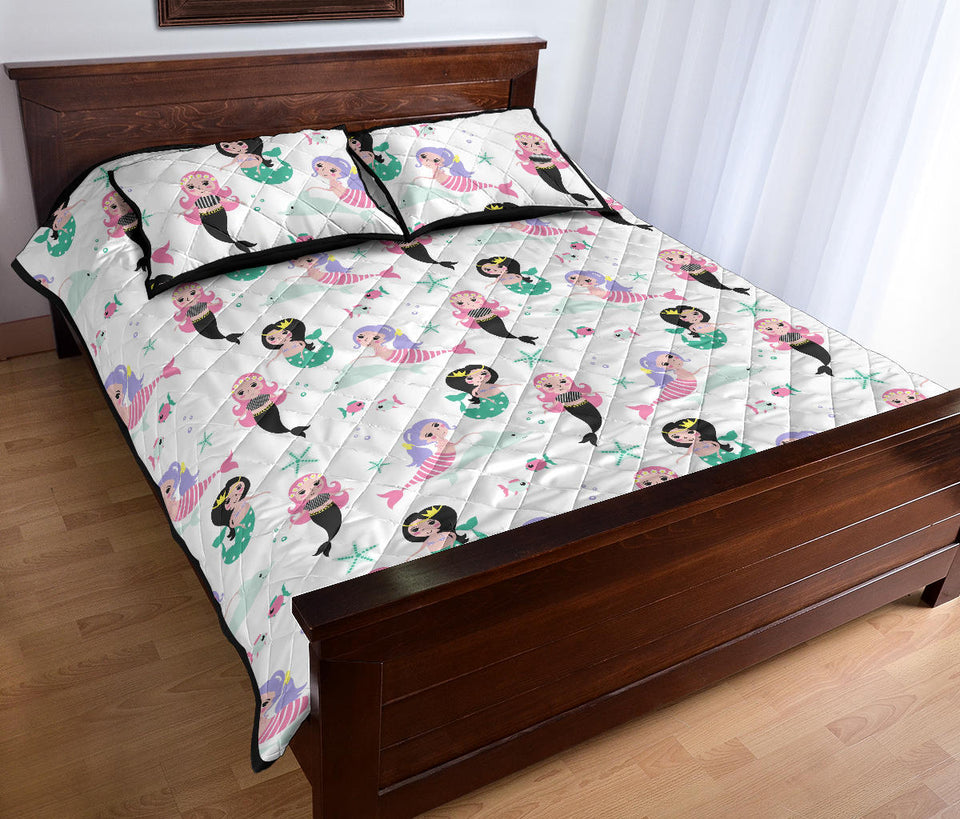 cute mermaid dolphin fish starfish pattern Quilt Bed Set