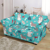Christmas Cute Siberian Husky Puppie Pattern Loveseat Couch Slipcover