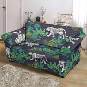 White Bengal Tigers Tropical Plant Loveseat Couch Slipcover