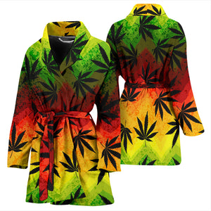 Canabis Marijuana Weed Pattern Print Design 03 Women's Bathrobe
