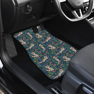 Raccoon Tropical Leaves Pattern Front Car Mats