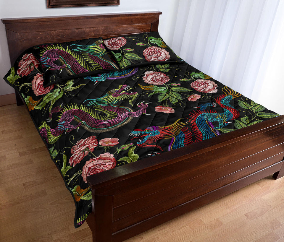 Dragons flower pattern Quilt Bed Set