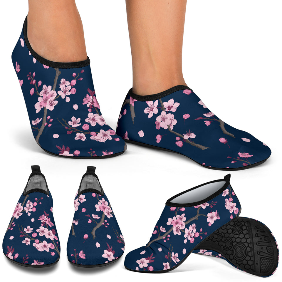 Pink Sakura Cherry Blossom Blue Background Aqua Shoes