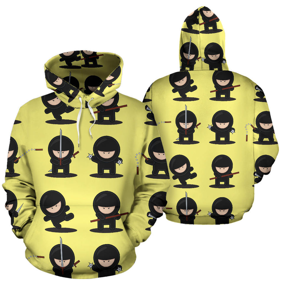 Cute Ninja Yellow Background Men Women Pullover Hoodie