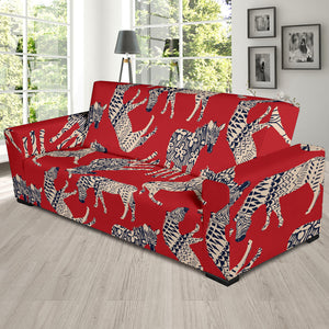 Zebra Abstract Red Background Sofa Slipcover