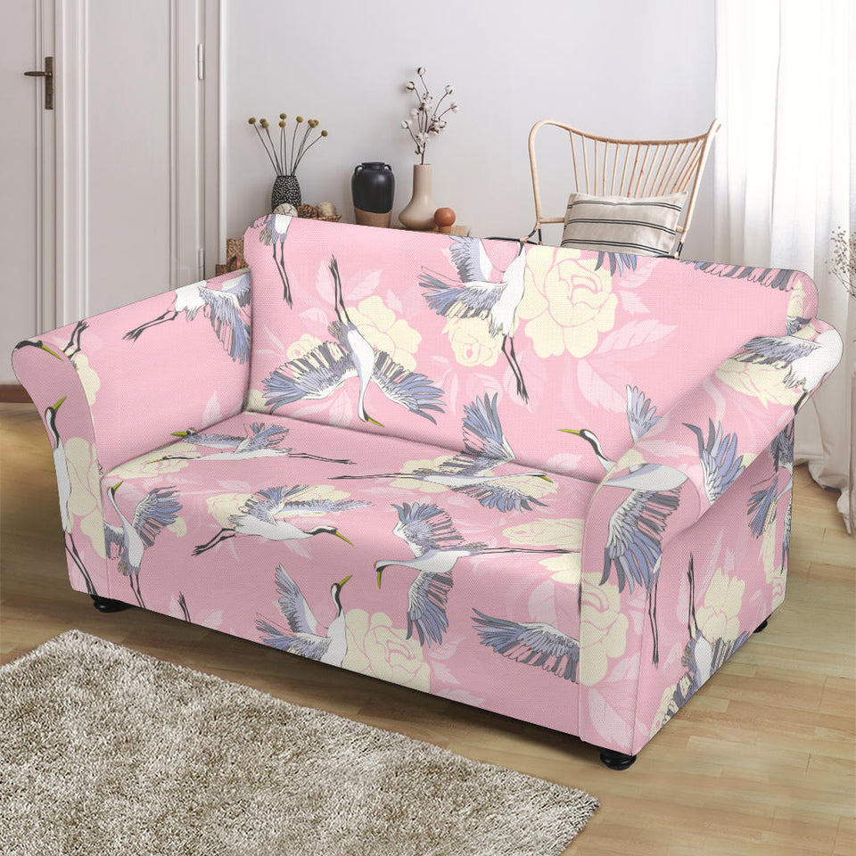 Japanese Crane Rose Pattern Loveseat Couch Slipcover