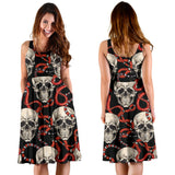 Red Snake Skull Pattern Sleeveless Midi Dress