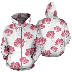 Pink Lotus Waterlily Pattern Zip Up Hoodie