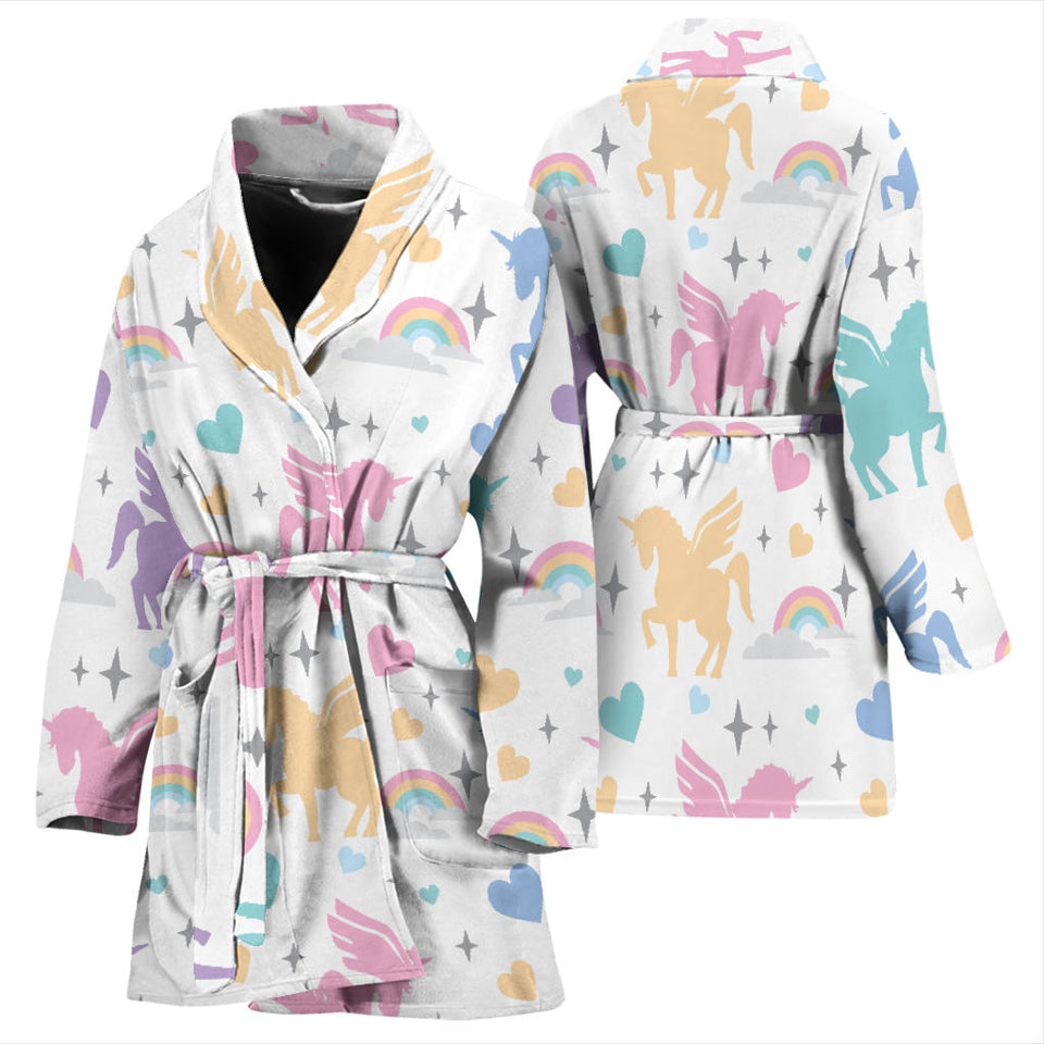 Colorful Unicorn Rainbow Heart Pattern Women'S Bathrobe