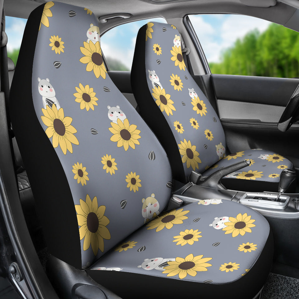Cute Hamster Sunflower Pattern Background Universal Fit Car Seat Covers