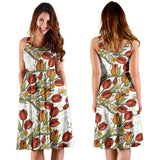 Red Tulips And Daffodils Pattern Sleeveless Midi Dress