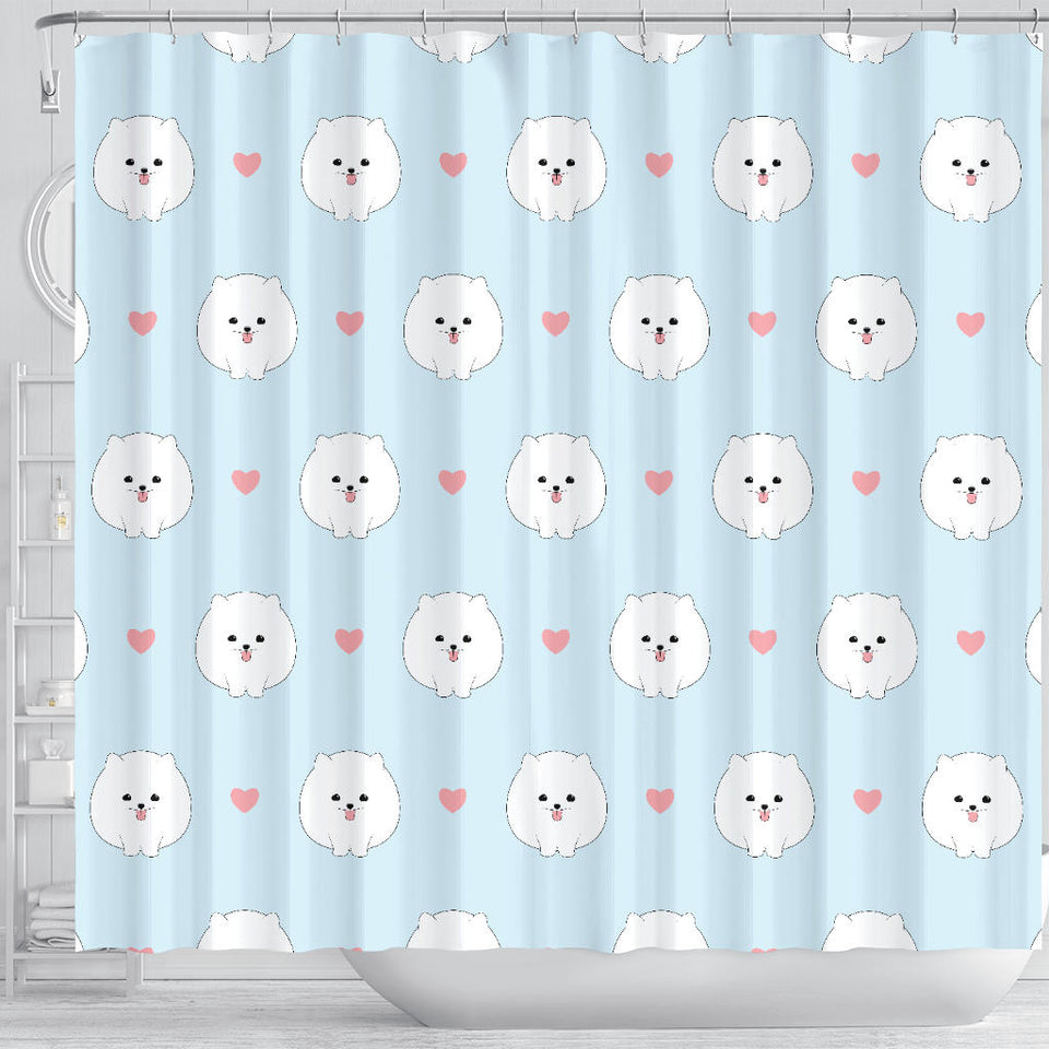 White Cute Pomeranian Pattern Shower Curtain Fulfilled In US