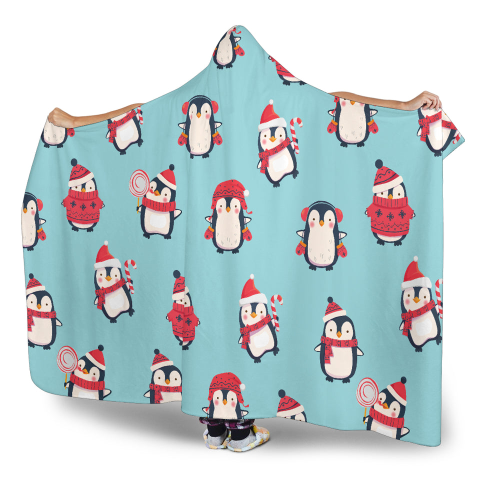 Cute Penguin Christmas  Design Pattern Hooded Blanket