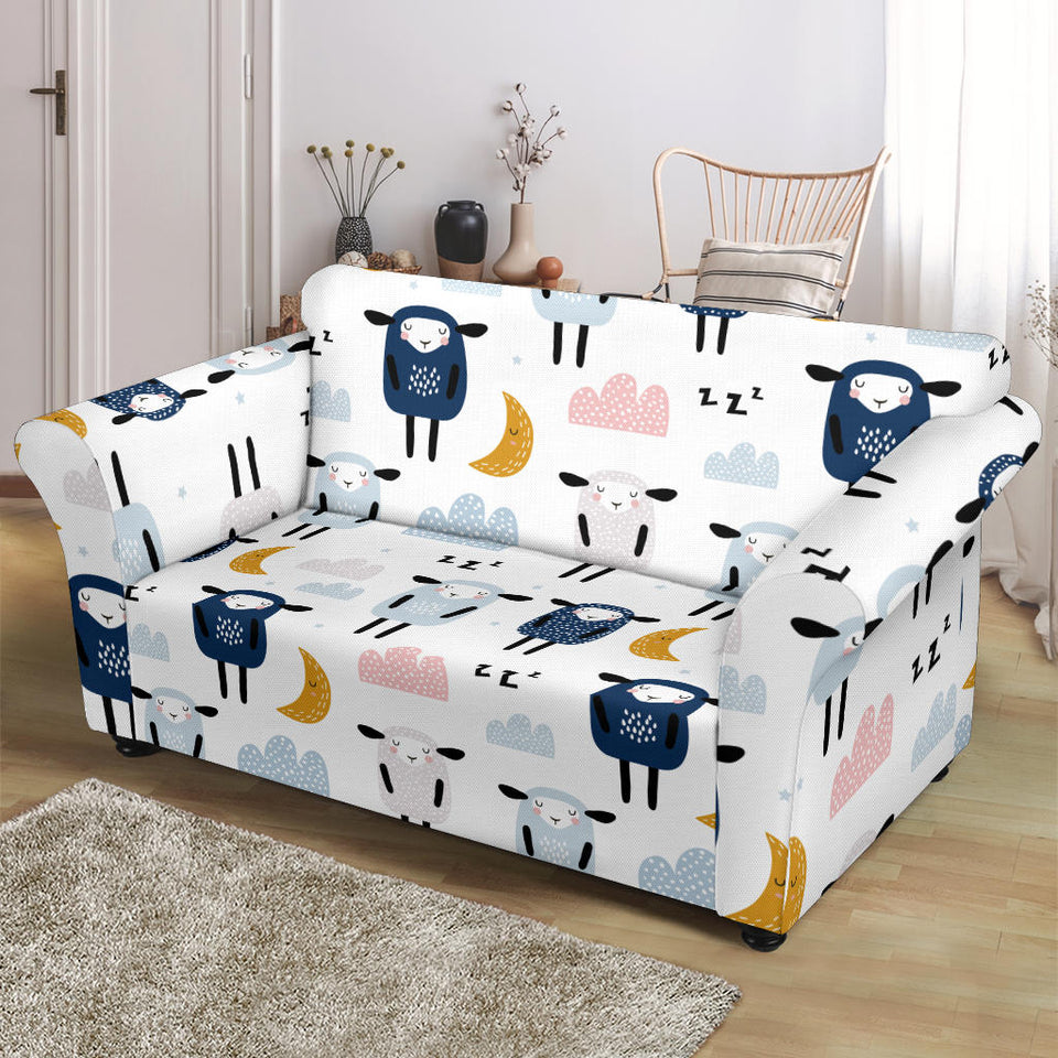 Cute Sleeping Sheep Moon Cloud Pattern Loveseat Couch Slipcover