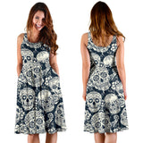 Sugar Skull Black White Pattern Sleeveless Midi Dress