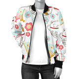 Maneki Neko Lucky Cat Fan Sakura Women'S Bomber Jacket