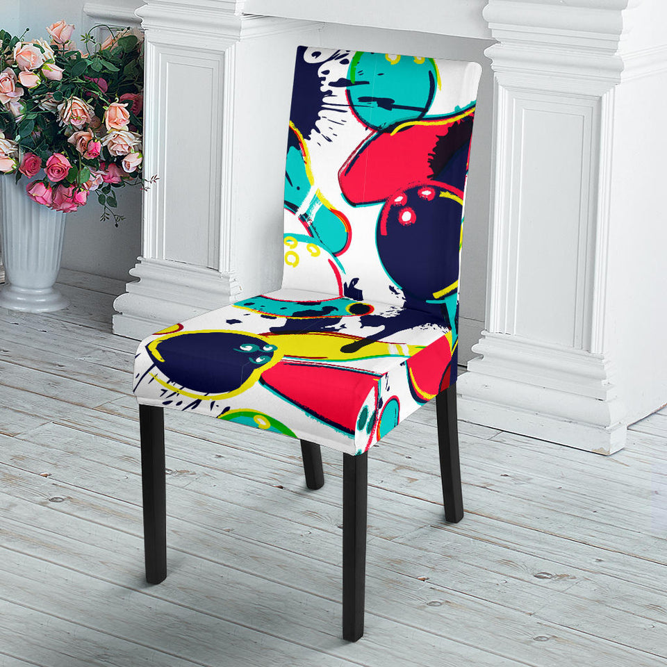 Watercolor Bowling Ball Pins Dining Chair Slipcover