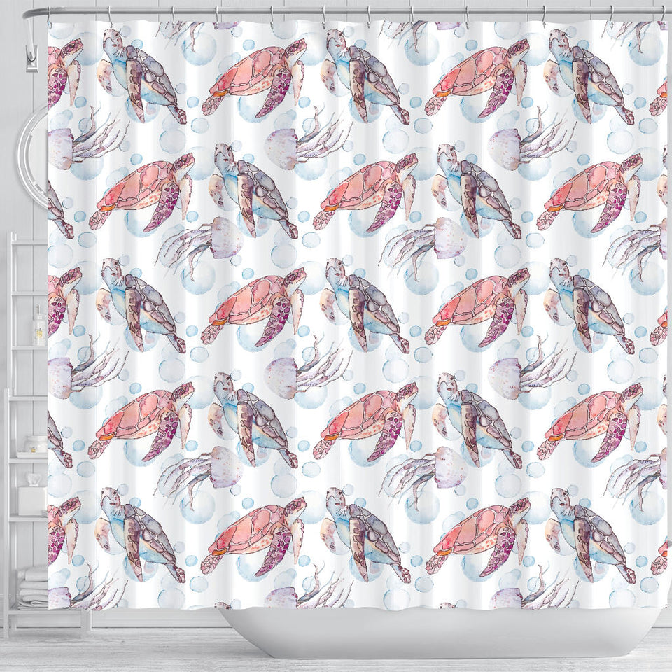 Watercolor Sea Turtle Jellyfish Pattern Shower Curtain Fulfilled In US
