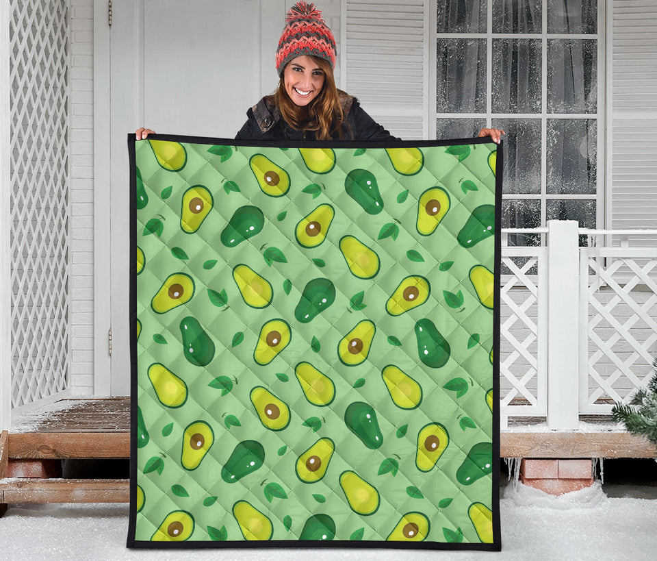 Avocado Pattern Green Background Premium Quilt